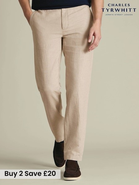 Natural - Regular Charles Tyrwhitt Slim Fit Linen Cotton Chinos