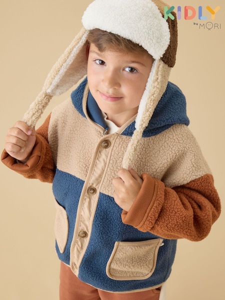Natural - Kidly By Mori Colourblock Trapper Hat