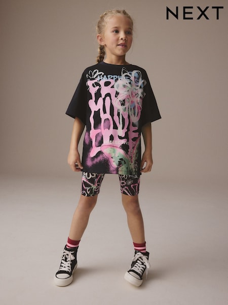 Multi Graffiti T-Shirt And Cycling Shorts Set (3-16yrs) (E61974) | £15 - £21