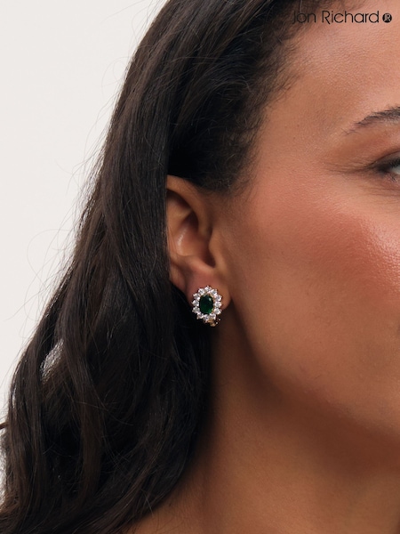 Green Gold Tone - Jon Richard And Jet Vintage Halo Clip Earrings
