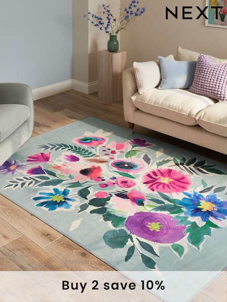 Multi Washable Bold Floral Rug (E62098) | £30 - £150