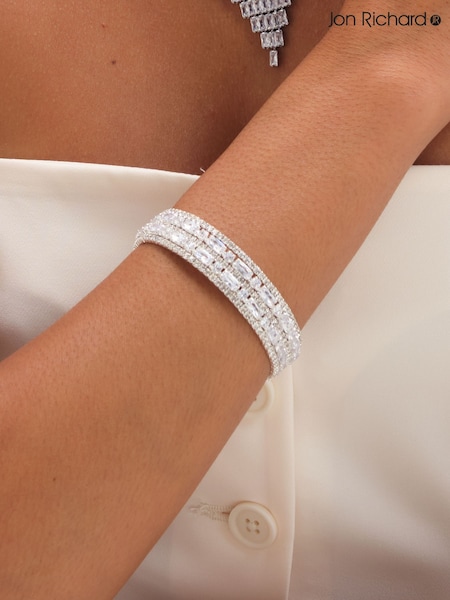 Silver - Jon Richard Rhodium Plated And Crystal Multi Stone Cuff Bracelet