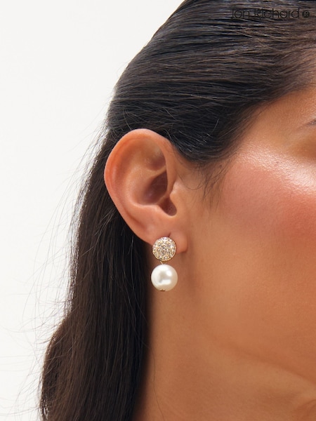 Gold Tone - Jon Richard Pearl And Pave Earrings