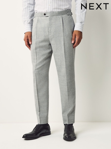 Grey Regular Fit Smart Wool Blend Trousers With Linen and Functional Side Adjusters (E62419) | £69