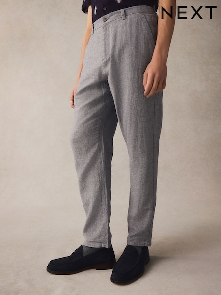 Chambray Blue Elasticated Waist Textured Linen Blend Trousers (E62420) | £30