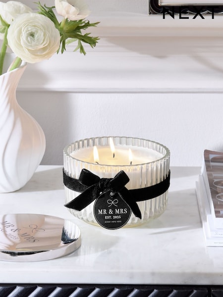 Black/White Mr and Mrs Est 2025 Wedding Pure Linen 3 Wick Scented Candle (E62495) | £16