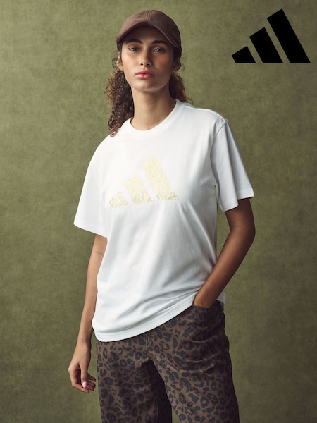 adidas White Tech Metallic Graphic 100% Cotton T-Shirt (E62546) | £23