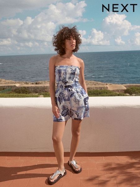 Blue Bandeau Shirred Playsuit (E62609) | £24