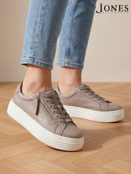 Natural - Jones Bootmaker Amaliadawide Wide Fit Leather Platform Trainers