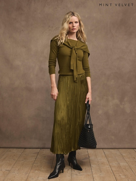 Olive Green - Mint Velvet Crinkle Maxi Skirt
