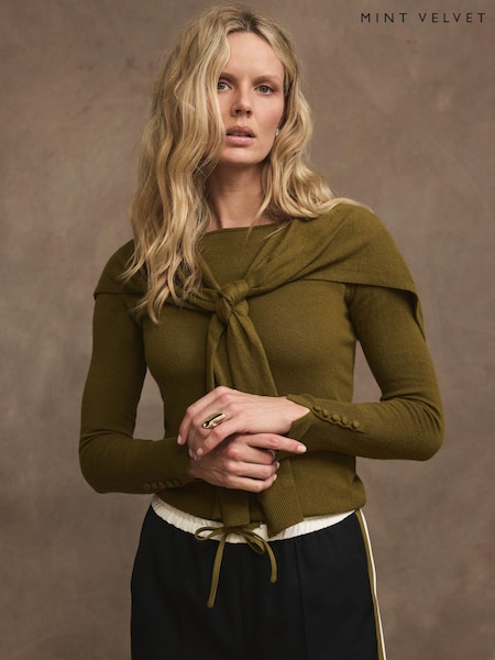 Green - Mint Velvet Cotton Blend Scarf Knit Jumper