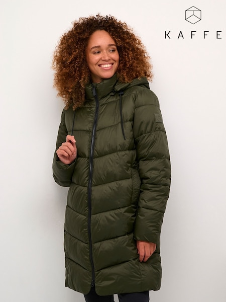 Kaffe Green Susanne Hooded Zipper Puffer Coat (E62846) | £80