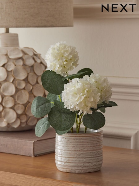 White Artificial Vibernum Plant In Ceramic Country Pot (E62888) | £18