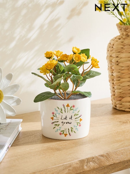 Yellow Artificial Flower In Ceramic Sentiment Pot (E62897) | £14