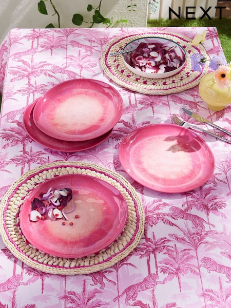 Set of 4 Pink Reactive Glaze Picnic Dinner Plates (E63127) | £20