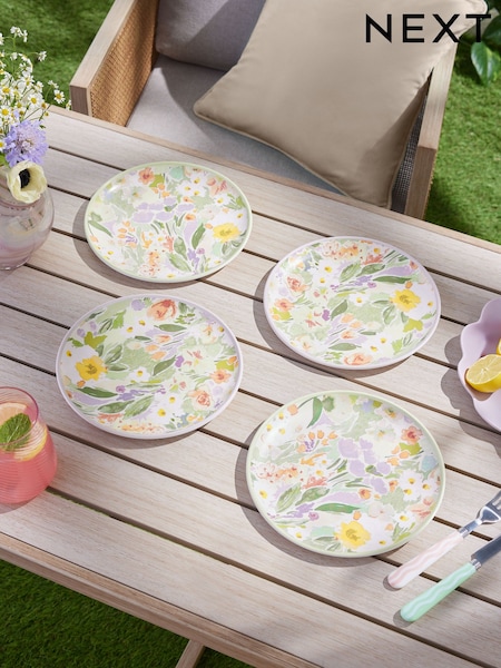 Lilac Purple/Green Floral Picnic Dinnerware Set of 4 Side Plates (E63129) | £18