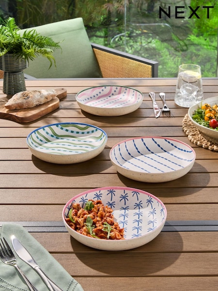Multi Mediterranean Picnic Dinnerware Set of 4 Pasta Bowls (E63138) | £20