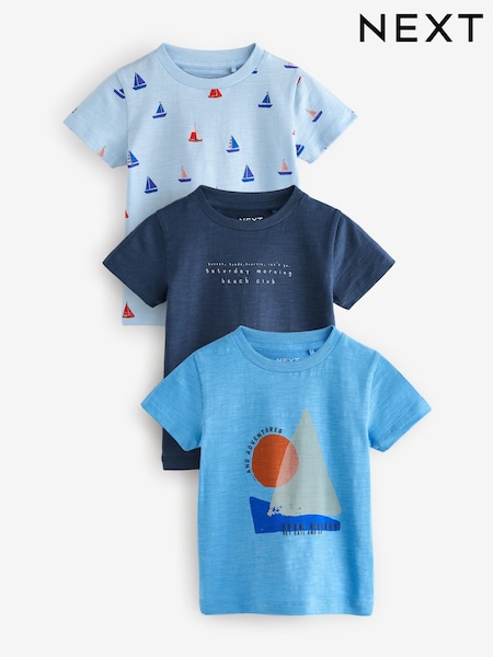 Blue Boats Short Sleeve T-Shirts 3 Pack (3mths-7yrs) (E63178) | £14 - £18
