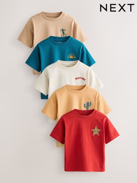 Multi Western Short Sleeve T-Shirts 5 Pack (3mths-7yrs) (E63183) | £18 - £22