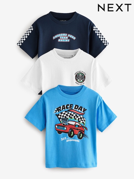 Blue/Black Short Sleeve T-Shirts 3 Pack (3mths-7yrs) (E63192) | £15 - £19