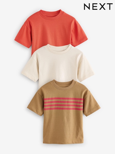 Red/Tan Stripe Short Sleeve T-Shirts 3 Pack (3mths-7yrs) (E63194) | £13 - £17