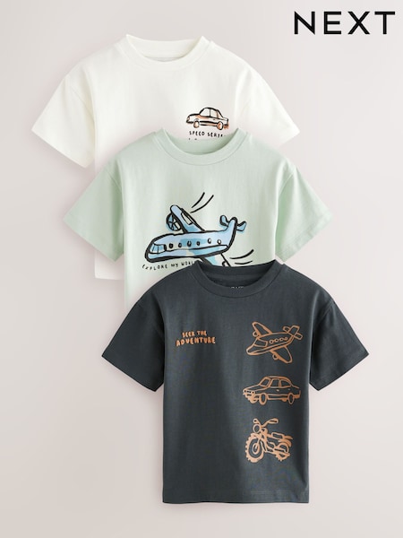 Black/White Transport Short Sleeve T-Shirts 3 Pack (3mths-7yrs) (E63195) | £13 - £17