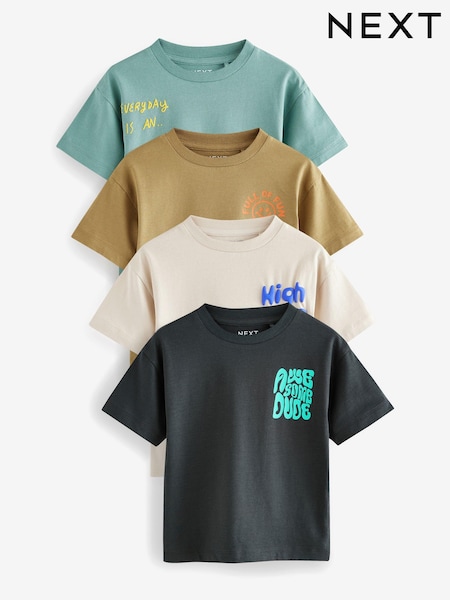Multi Slogan Short Sleeve T-Shirts 4 Pack (3mths-7yrs) (E63197) | £14 - £18