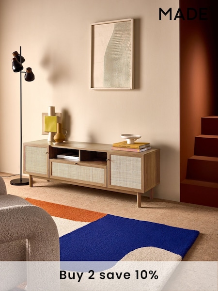 MADE.COM Oak Effect Pavia Rattan Superwide Up to 50 Inch TV Unit (E63240) | £379