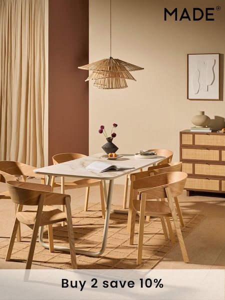 MADE.COM White Dwyer Ceramic Marble 6 Seater Fixed Dining Table (E63381) | £649