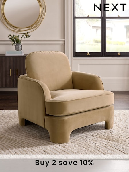 Soft Velvet Camel Brown Ebony Arm Chair (E63501) | £450