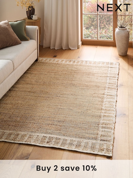 Light Natural Jute Stripe Border Rug (E63548) | £90 - £360