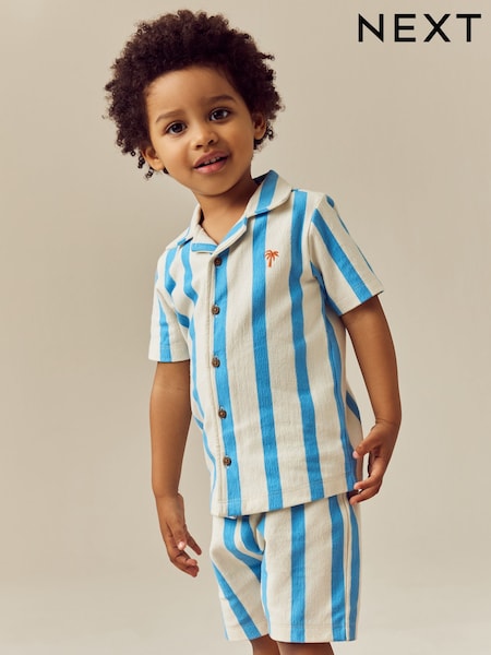 Blue/White Stripe Short Sleeve Shirt & Shorts Set (3mths-7yrs) (E63609) | £15 - £19