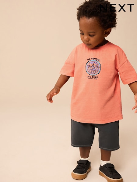 Orange/Black Short Sleeve T-Shirt & Carpenter Shorts Set (3mths-7yrs) (E63610) | £15 - £19