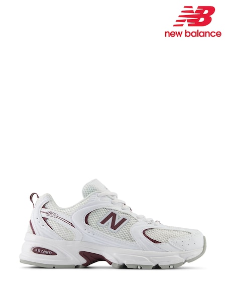 New Balance White/Burgundy Womens 530 Trainers (E63660) | £100