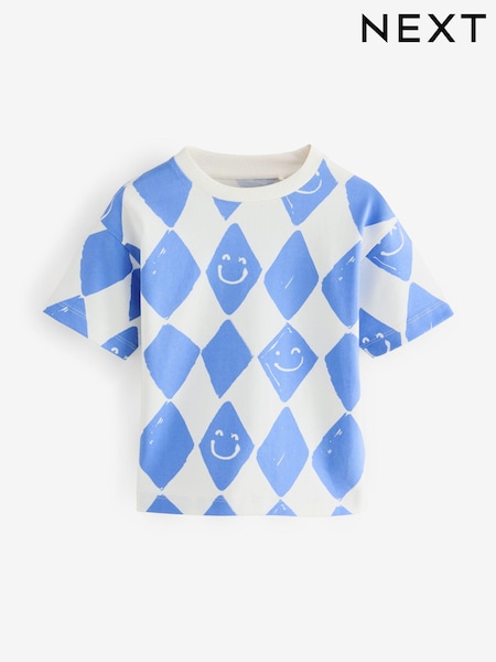 Blue Harlequin Check Short Sleeve All-Over Print T-Shirt (3mths-7yrs) (E63796) | £5 - £7