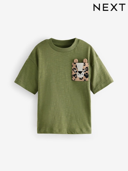 Khaki Green Cheetah Pocket Short Sleeve Pocket Character T-Shirt (3mths-7yrs) (E63802) | £6 - £8