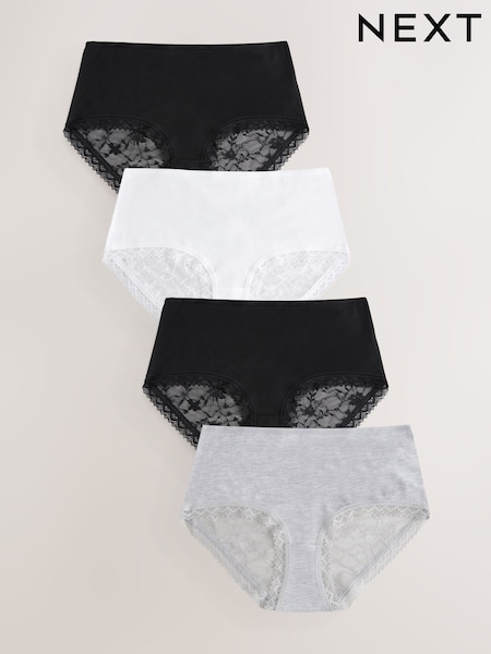 Black / White / Grey Marl Midi Full Brief Modal Ultimate Comfort Lace Knickers 4 Pack (E64096) | £19