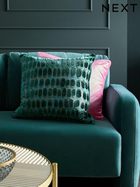 Dark Green Rebel Spot Velvet Cushion (E64122) | £18