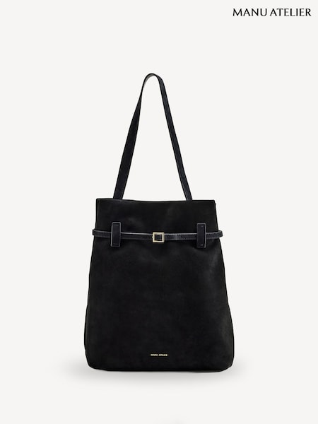 Manu Atelier Black Suede Leather Tote Du Jour Bag (E64183) | £455