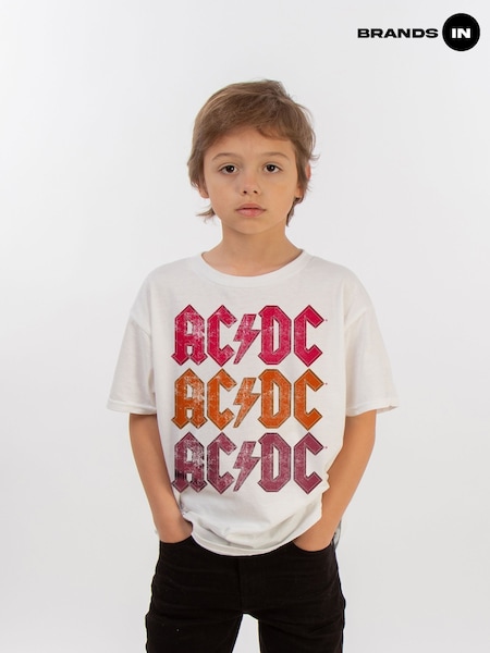 Brands In White ACDC Distressed Repeat Logo Boys Music T-Shirt (E64456) | £20