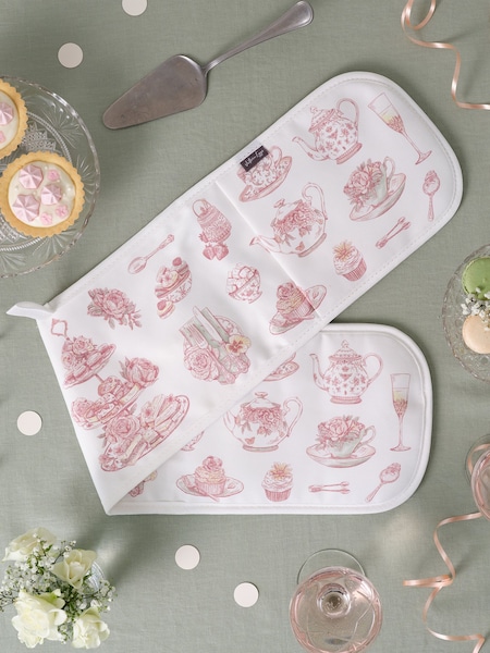 Victoria Eggs Pink Afternoon Tea Double Oven 100% Cotton Gloves (E64601) | £30