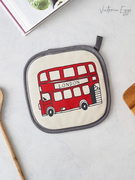 Victoria Eggs Red and Charcoal London Icons Pot Grab & London Skyline 100% Cotton Tea Towel (E64602) | £29