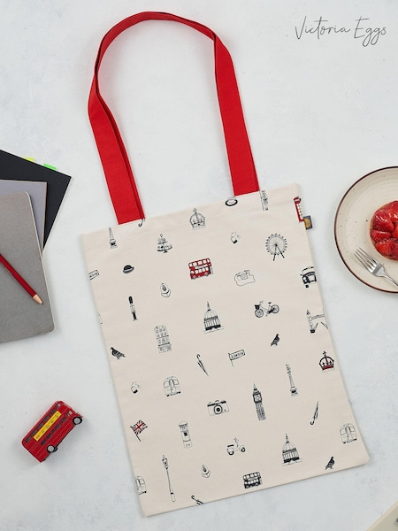 Victoria Eggs Red and Charcoal London Icons Children's Apron Simply 100% Cotton Canvas Bag (E64612) | £37