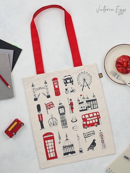 Victoria Eggs Red and Charcoal Big Smoke Canvas Bag & London Icons Cosmetic Bag (E64629) | £39