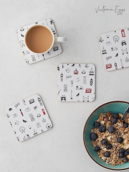 Victoria Eggs Red and Charcoal Simply London 2 Set of 4 Coasters (E64645) | £33