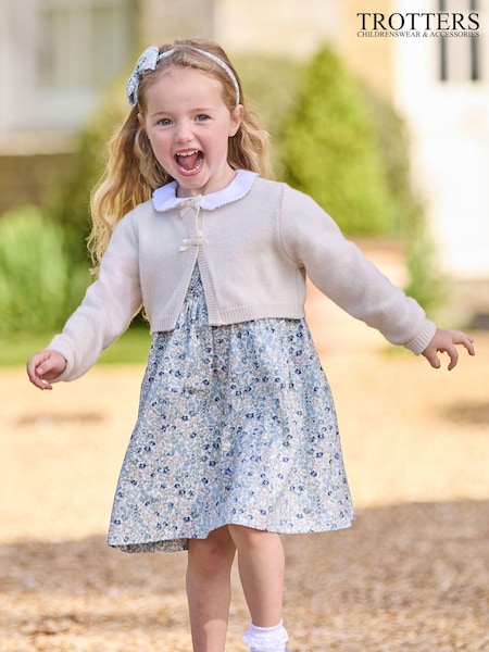 Trotters London Little Martha Velvet Bow Cropped White Cardigan (E64832) | £21