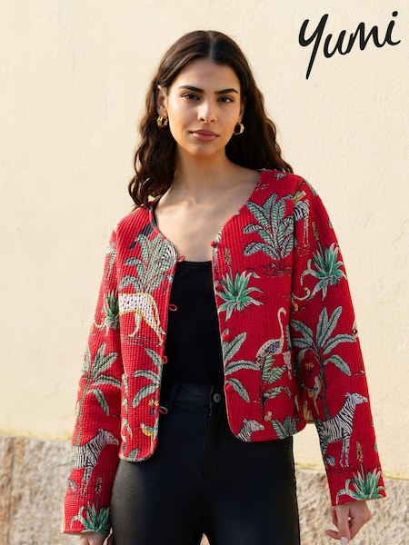 Yumi Red Reversible Cotton Cropped Quilted Jacket (E64922) | £55