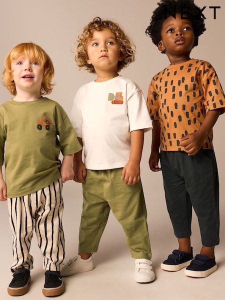 Khaki/Green Short Sleeve T-Shirts & Joggers Set 3 Pack (3mths-7yrs) (E64977) | £33 - £37