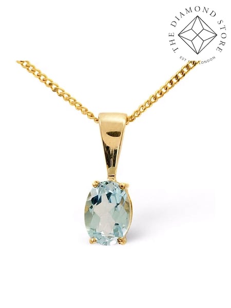 The Diamond Store Blue Blue Topaz 7 X 5mm 9K Yellow Gold Pendant Necklace (E65288) | £149