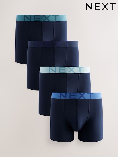 Blue Cotton Rich Trunk Boxers 4 Pack (E65538) | £22